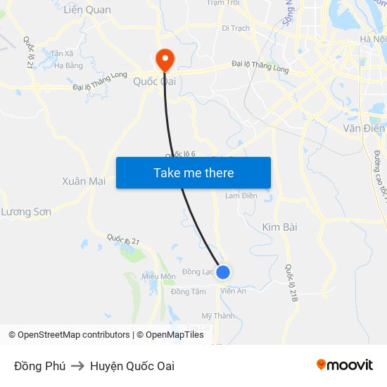 Đồng Phú to Huyện Quốc Oai map