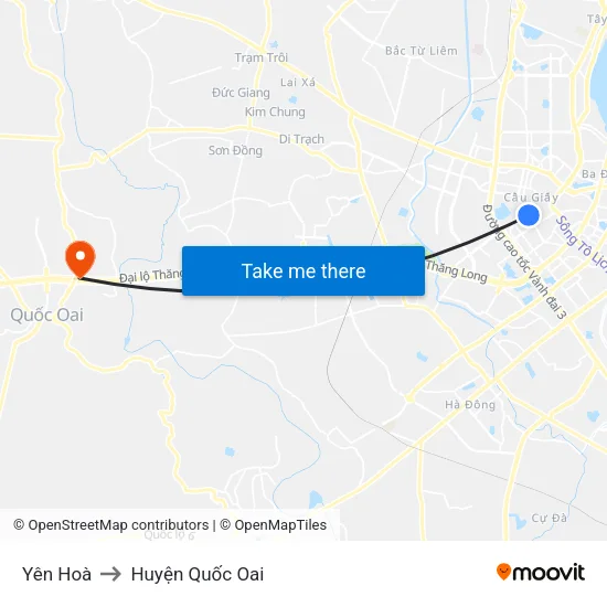 Yên Hoà to Huyện Quốc Oai map