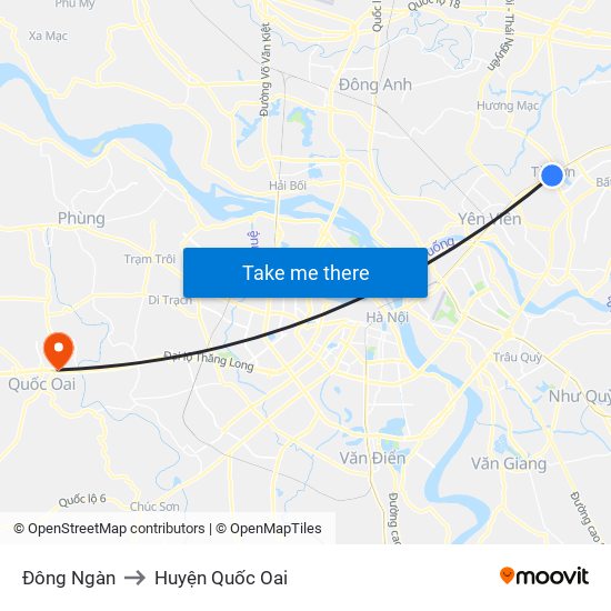 Đông Ngàn to Huyện Quốc Oai map