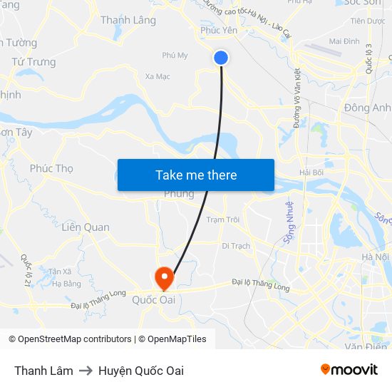 Thanh Lâm to Huyện Quốc Oai map