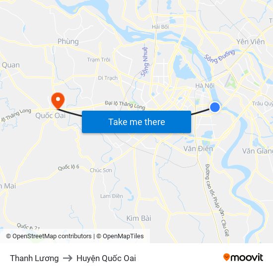 Thanh Lương to Huyện Quốc Oai map