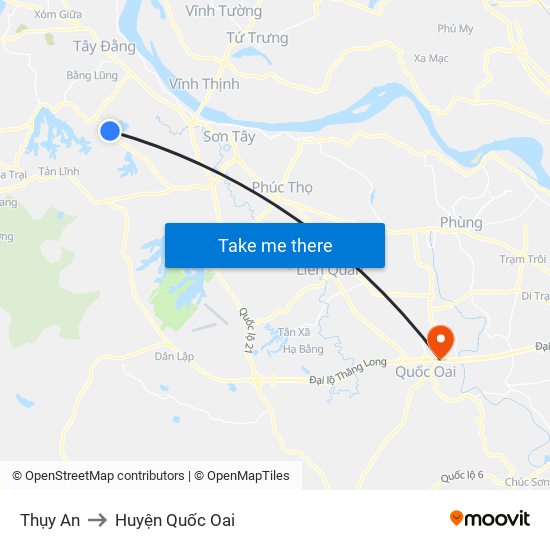 Thụy An to Huyện Quốc Oai map