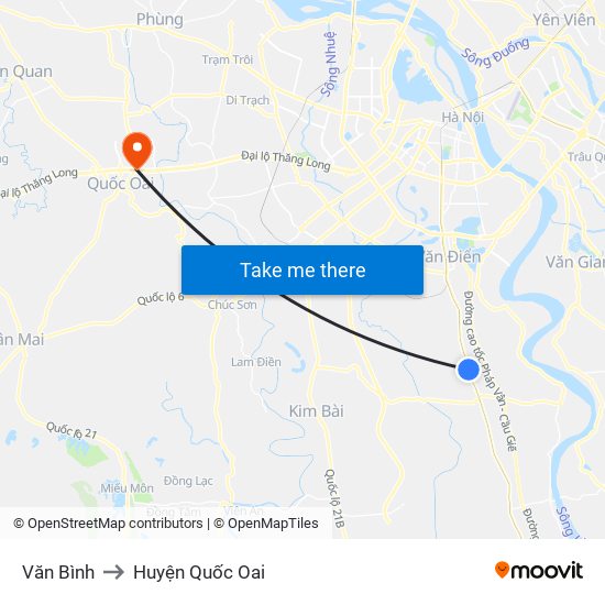 Văn Bình to Huyện Quốc Oai map