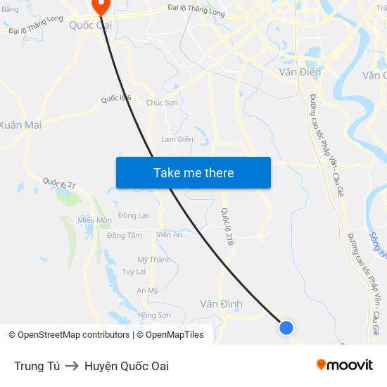 Trung Tú to Huyện Quốc Oai map