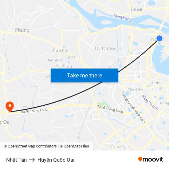 Nhật Tân to Huyện Quốc Oai map