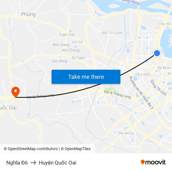 Nghĩa Đô to Huyện Quốc Oai map