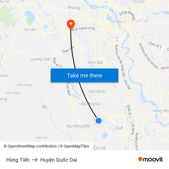 Hùng Tiến to Huyện Quốc Oai map