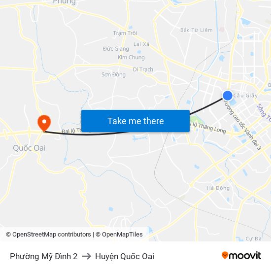 Phường Mỹ Đình 2 to Huyện Quốc Oai map