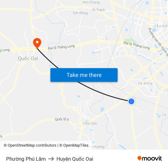 Phường Phú Lãm to Huyện Quốc Oai map