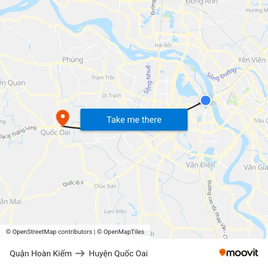 Quận Hoàn Kiếm to Huyện Quốc Oai map