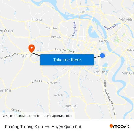 Phường Trương Định to Huyện Quốc Oai map