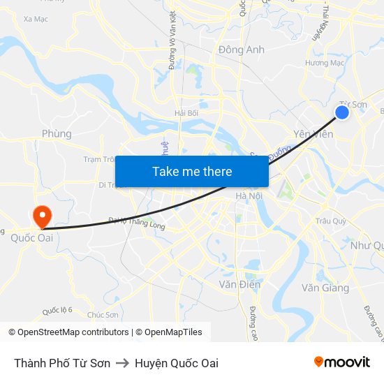 Thành Phố Từ Sơn to Huyện Quốc Oai map