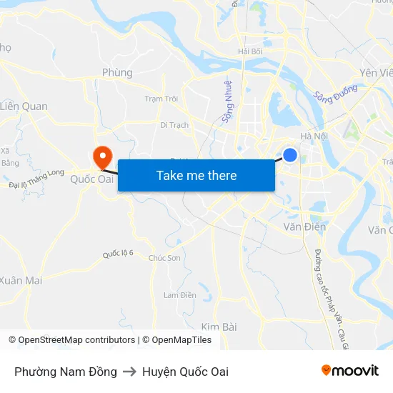 Phường Nam Đồng to Huyện Quốc Oai map