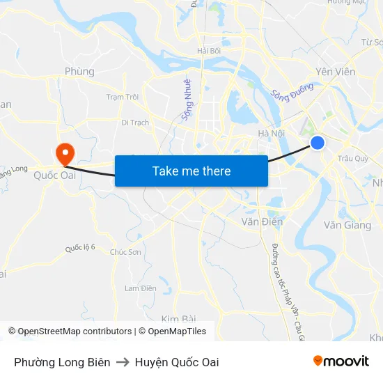 Phường Long Biên to Huyện Quốc Oai map