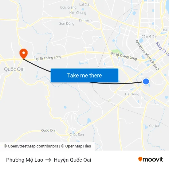 Phường Mộ Lao to Huyện Quốc Oai map