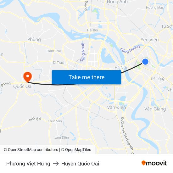 Phường Việt Hưng to Huyện Quốc Oai map