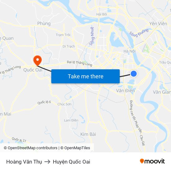 Hoàng Văn Thụ to Huyện Quốc Oai map