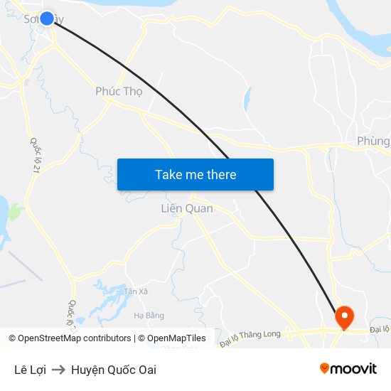 Lê Lợi to Huyện Quốc Oai map