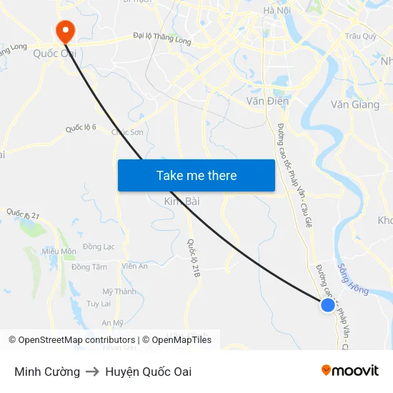 Minh Cường to Huyện Quốc Oai map