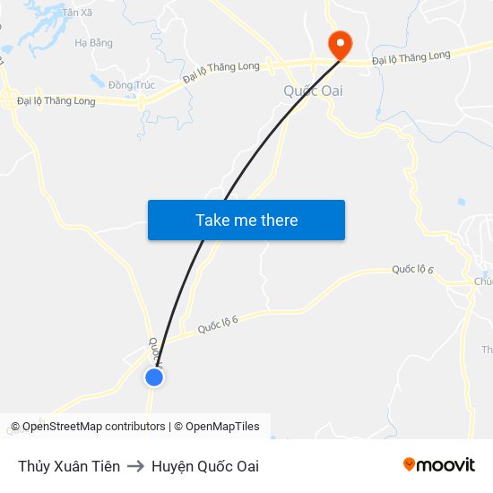 Thủy Xuân Tiên to Huyện Quốc Oai map