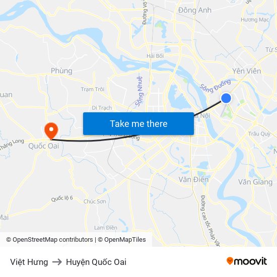 Việt Hưng to Huyện Quốc Oai map