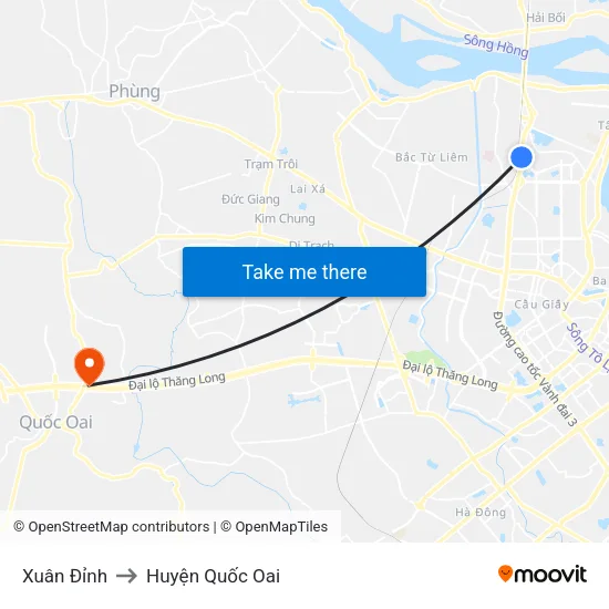 Xuân Đỉnh to Huyện Quốc Oai map
