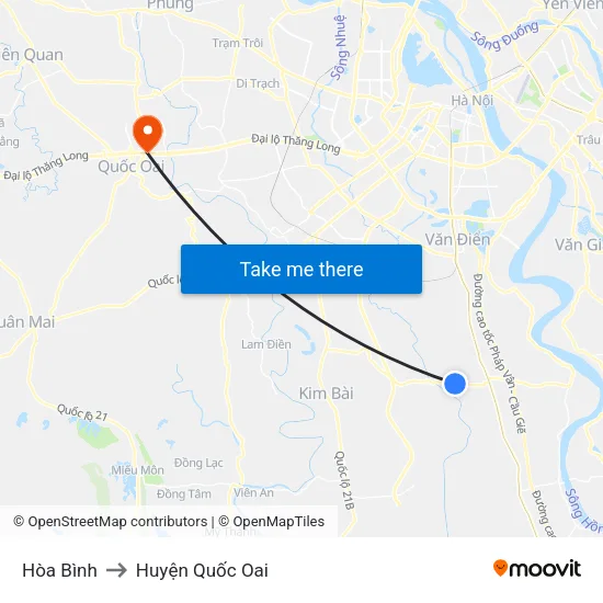 Hòa Bình to Huyện Quốc Oai map