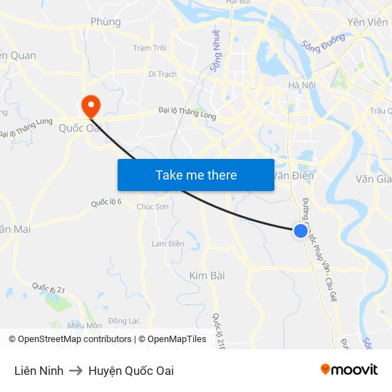Liên Ninh to Huyện Quốc Oai map