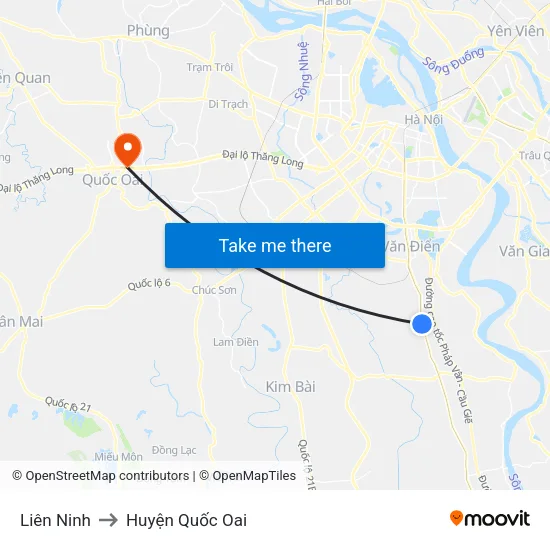 Liên Ninh to Huyện Quốc Oai map