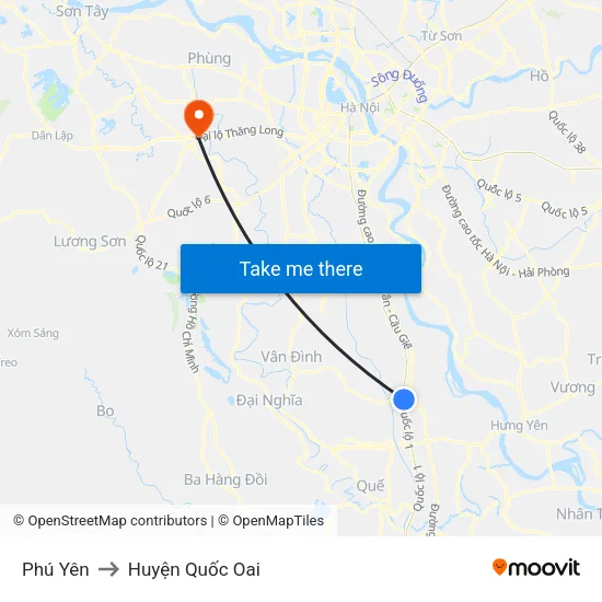 Phú Yên to Huyện Quốc Oai map
