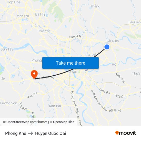 Phong Khê to Huyện Quốc Oai map