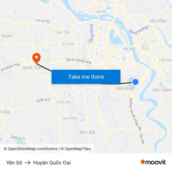 Yên Sở to Huyện Quốc Oai map