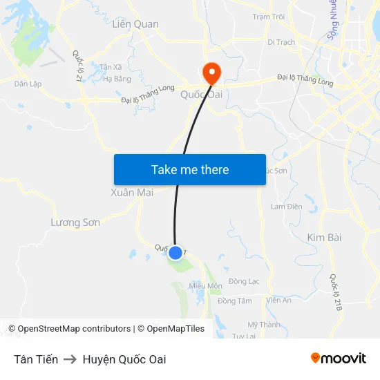 Tân Tiến to Huyện Quốc Oai map
