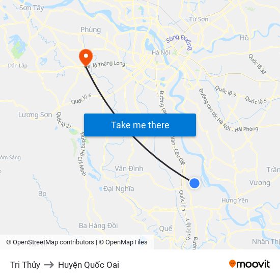 Tri Thủy to Huyện Quốc Oai map