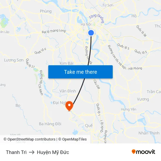 Thanh Trì to Huyện Mỹ Đức map