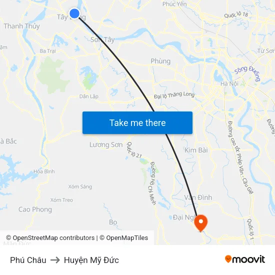 Phú Châu to Huyện Mỹ Đức map