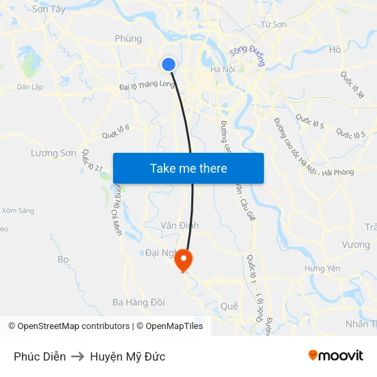 Phúc Diễn to Huyện Mỹ Đức map