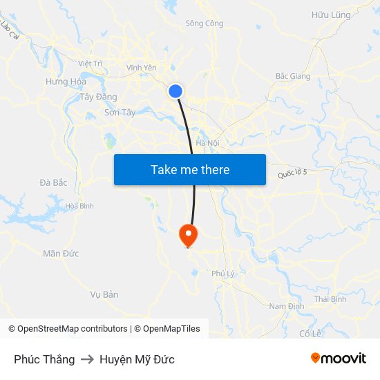 Phúc Thắng to Huyện Mỹ Đức map