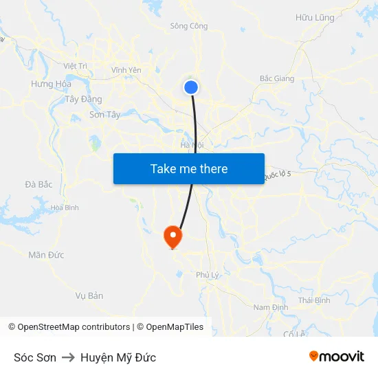 Sóc Sơn to Huyện Mỹ Đức map