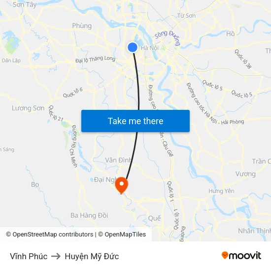 Vĩnh Phúc to Huyện Mỹ Đức map