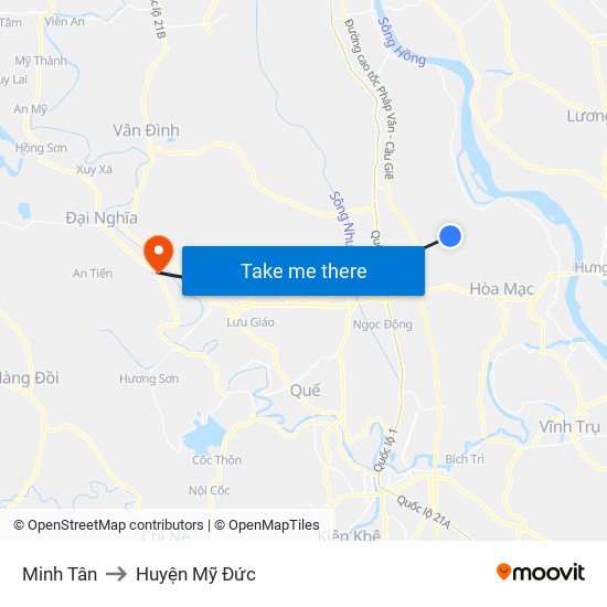 Minh Tân to Huyện Mỹ Đức map