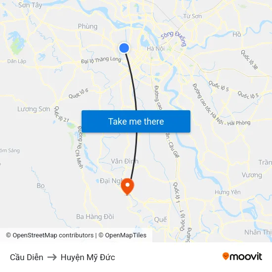 Cầu Diễn to Huyện Mỹ Đức map