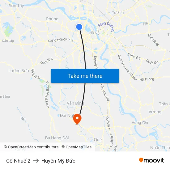 Cổ Nhuế 2 to Huyện Mỹ Đức map