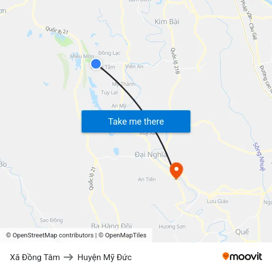 Xã Đồng Tâm to Huyện Mỹ Đức map