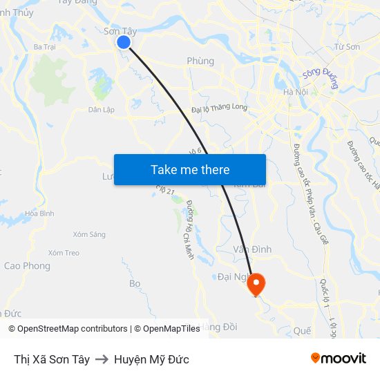 Thị Xã Sơn Tây to Huyện Mỹ Đức map