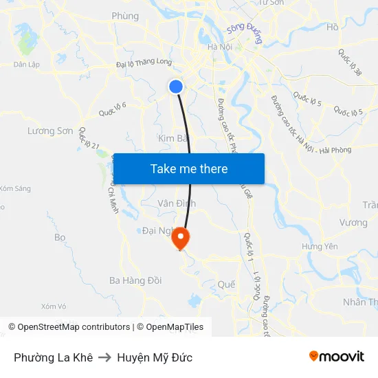 Phường La Khê to Huyện Mỹ Đức map