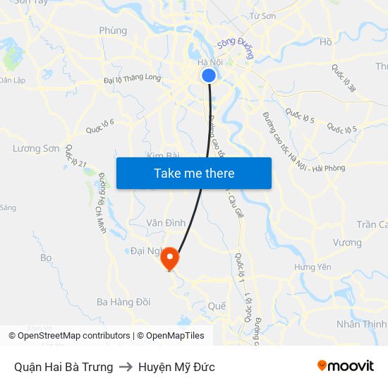 Quận Hai Bà Trưng to Huyện Mỹ Đức map