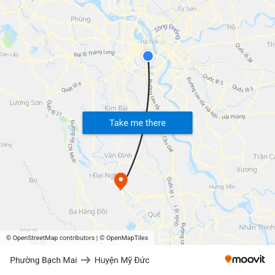 Phường Bạch Mai to Huyện Mỹ Đức map