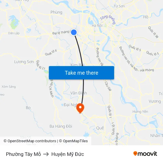 Phường Tây Mỗ to Huyện Mỹ Đức map