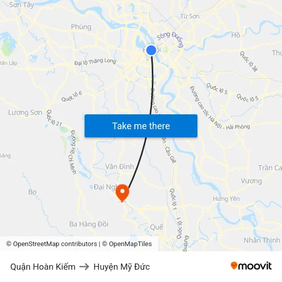 Quận Hoàn Kiếm to Huyện Mỹ Đức map